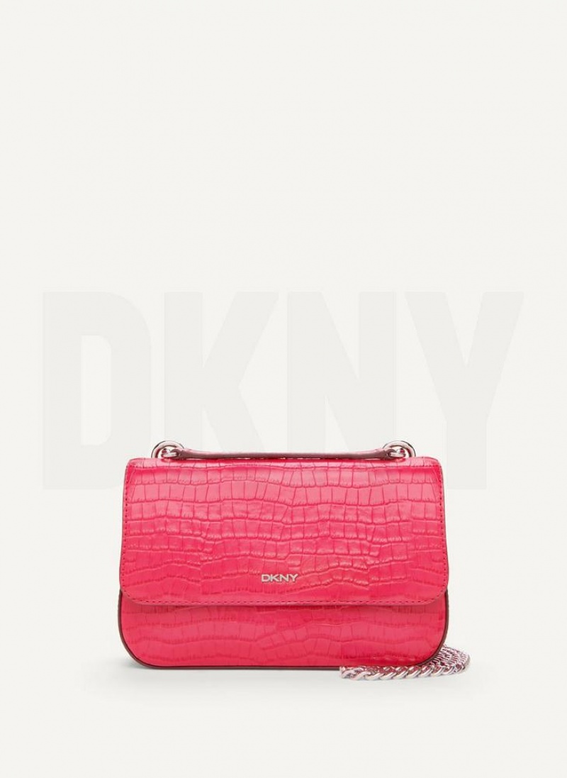 τσάντεσ ώμου DKNY Sina Croco Flap γυναικεια ροζ | Greece_D1782