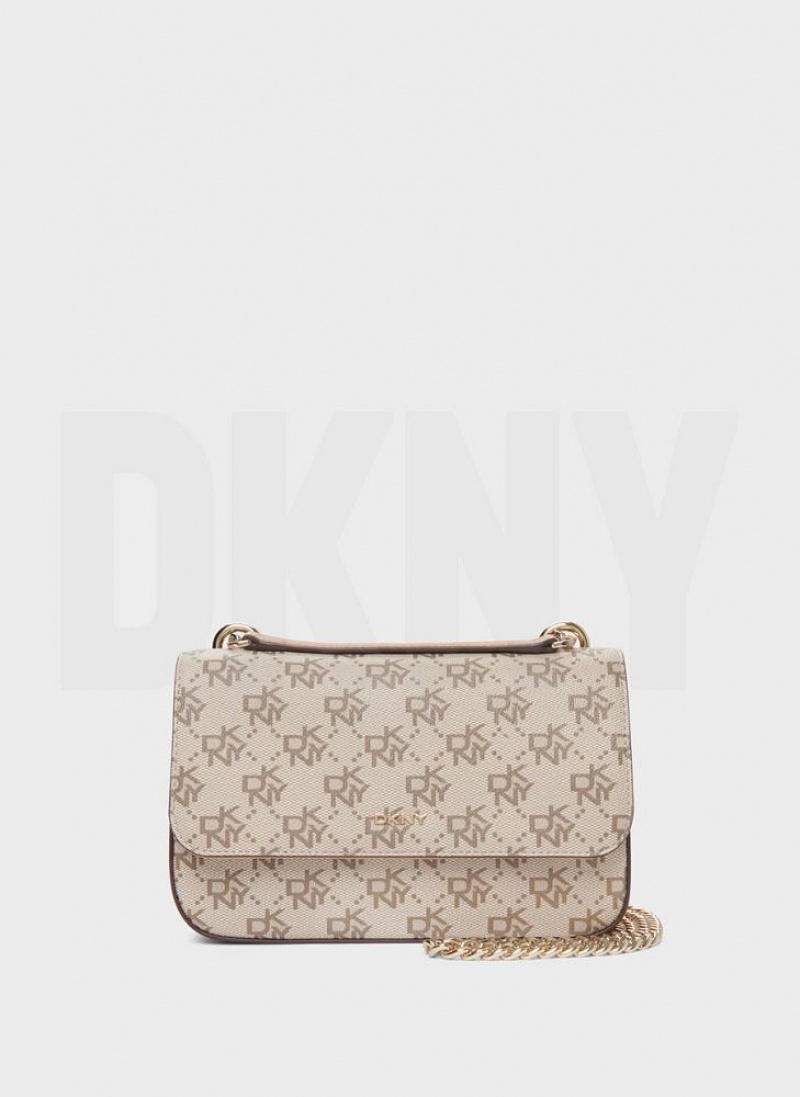 τσάντεσ ώμου DKNY Sina Flap γυναικεια Χακί καφε | Greece_D1893