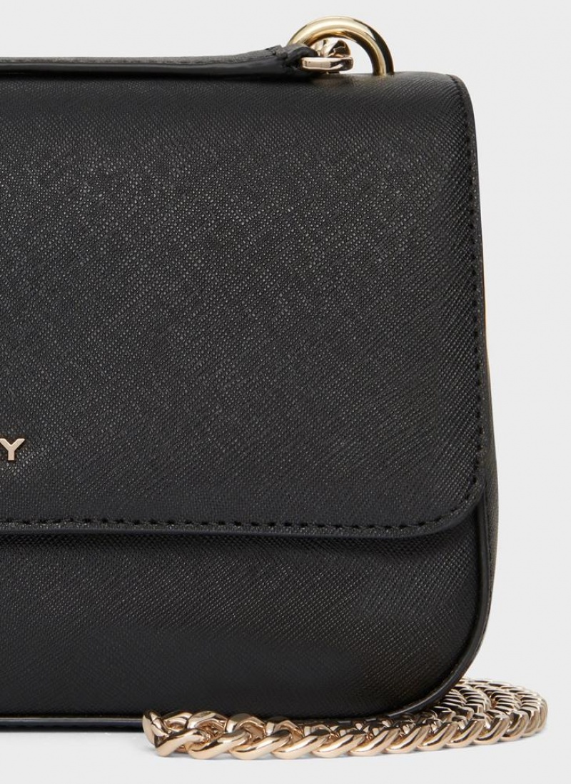 τσάντεσ ώμου DKNY Sina Flap γυναικεια μαυρα χρυσο χρωμα | Greece_D0366