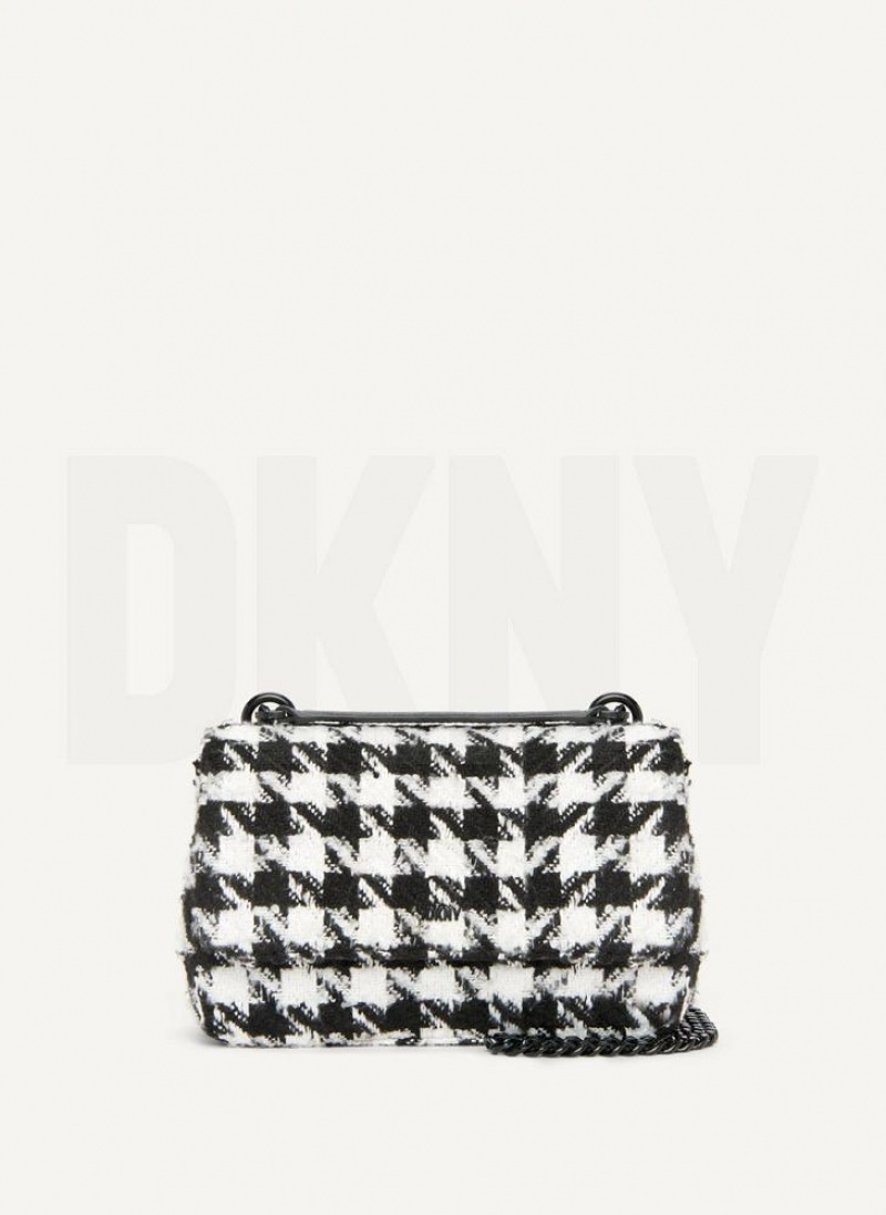 τσάντεσ ώμου DKNY Sina Houndstooth Flap γυναικεια μαυρα ασπρα | Greece_D0968