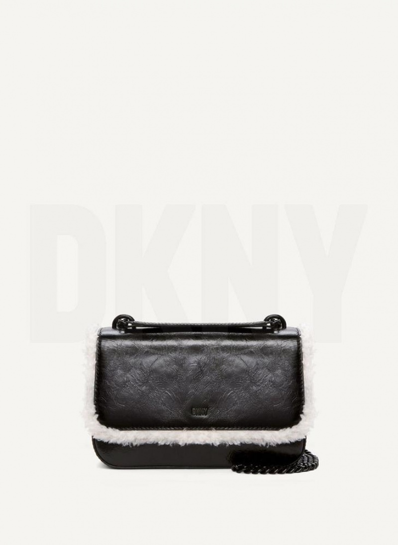 τσάντεσ ώμου DKNY Sina Sherpa Trim Flap γυναικεια μαυρα Μπεζ | Greece_D0372