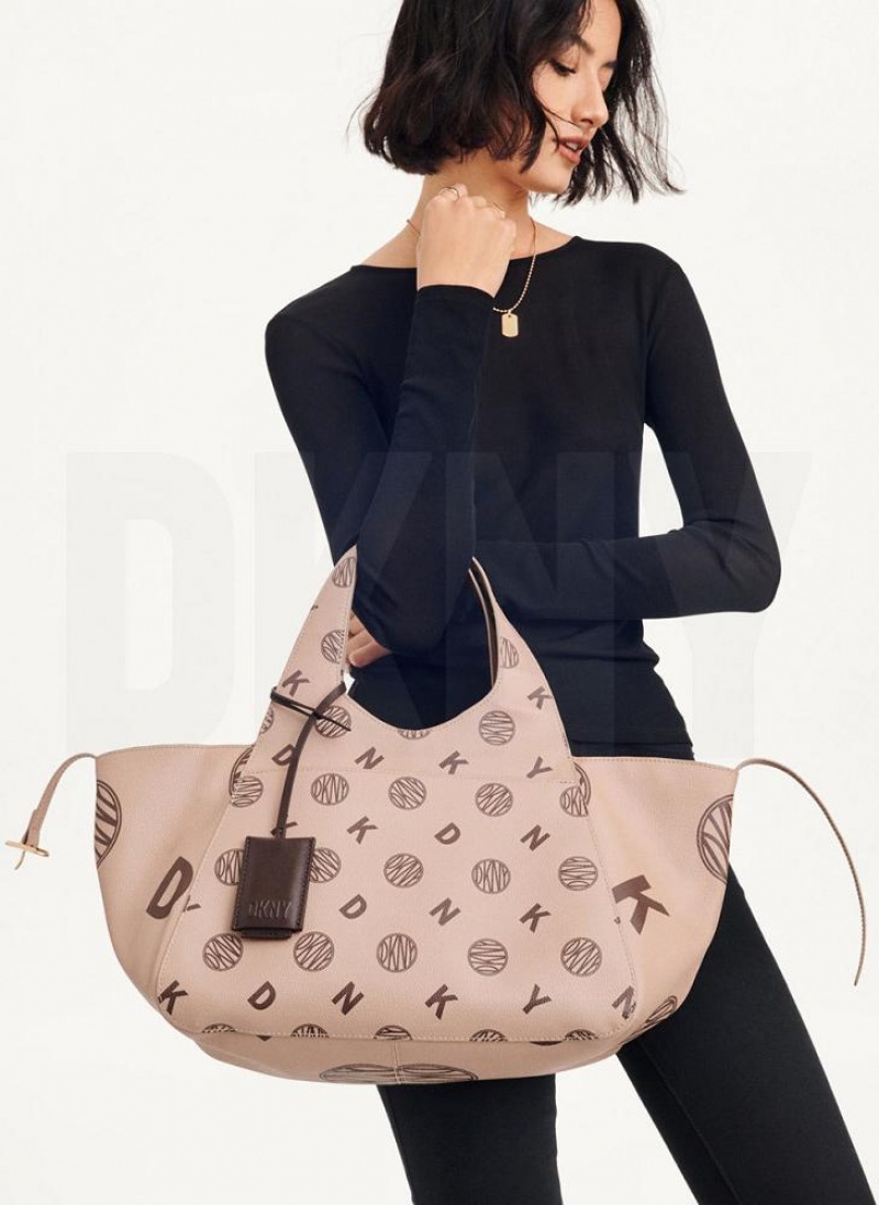 τσάντεσ χιαστί DKNY The Medium Logo Effortless Tote γυναικεια καφε | Greece_D1564