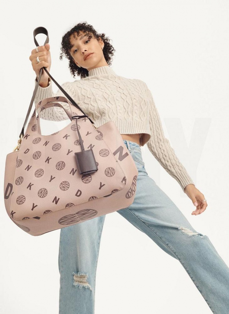 τσάντεσ χιαστί DKNY The Medium Logo Effortless Tote γυναικεια καφε | Greece_D1564