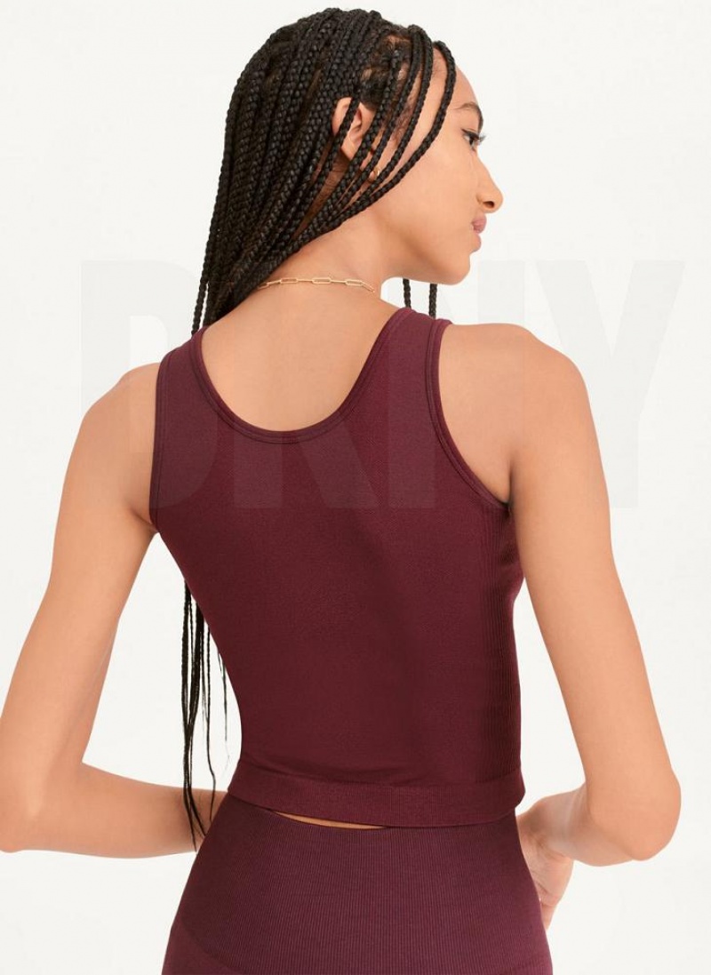 Μπλουζακια Αμανικα DKNY Twill Seamless Scoop Neck γυναικεια μπορντο | Greece_D0528