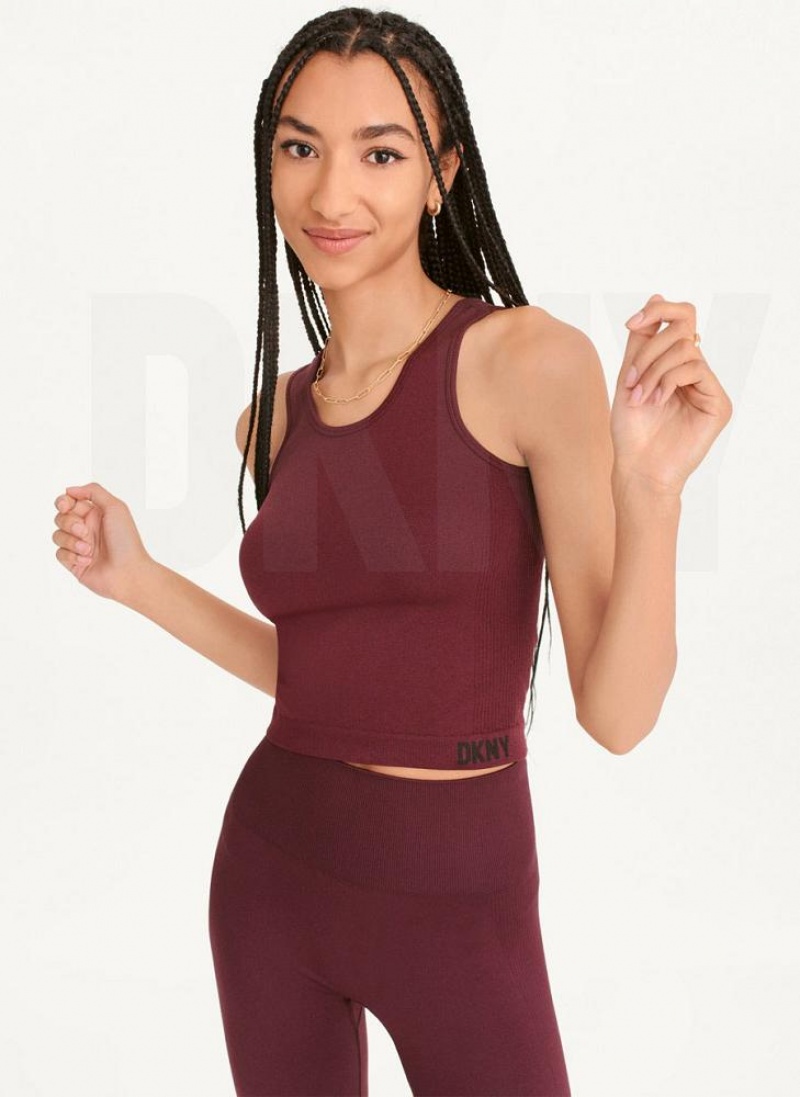 Μπλουζακια Αμανικα DKNY Twill Seamless Scoop Neck γυναικεια μπορντο | Greece_D0528