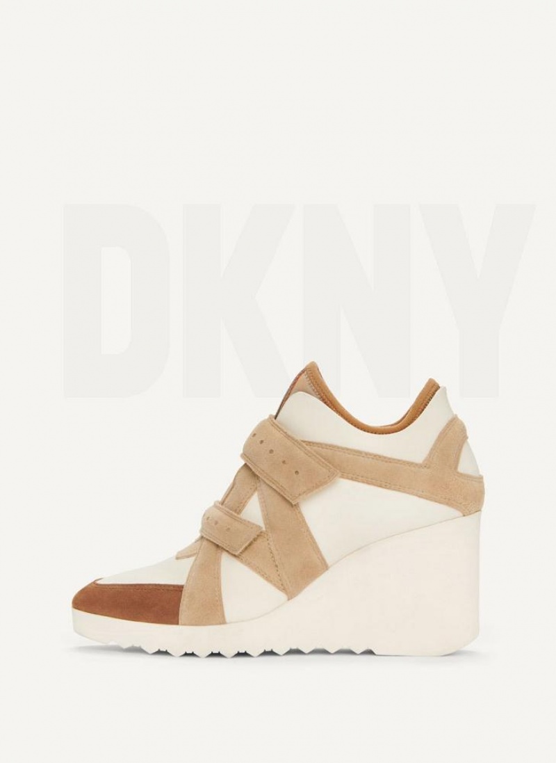 Αθλητικα Παπουτσια DKNY Velcro Wedge γυναικεια ασπρα | Greece_D0573