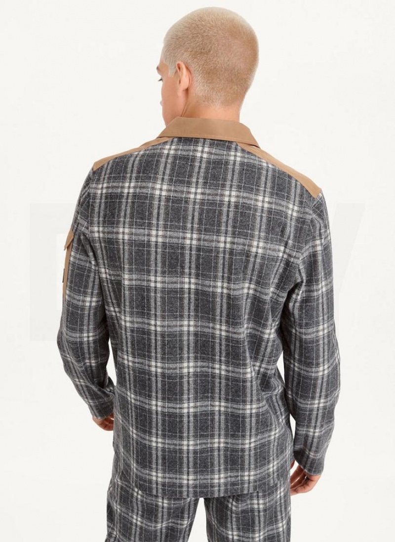 μπλουζακια πολο DKNY νάιλον Trim Long-Sleeve Plaid ανδρικα Πολύχρωμο | Greece_D1783